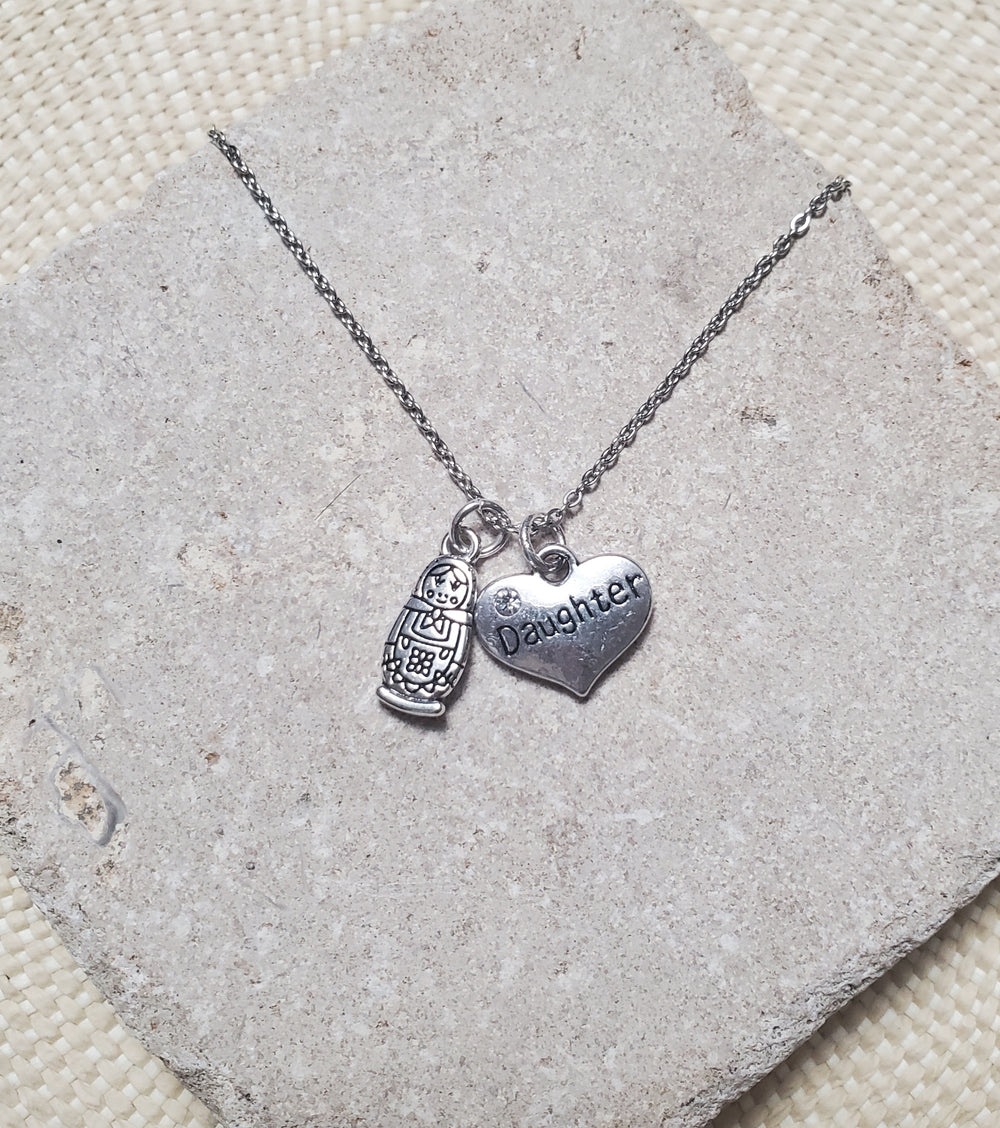 FIDDLER ON THE ROOF Russian Nesting Doll and Daughter Charm Necklace