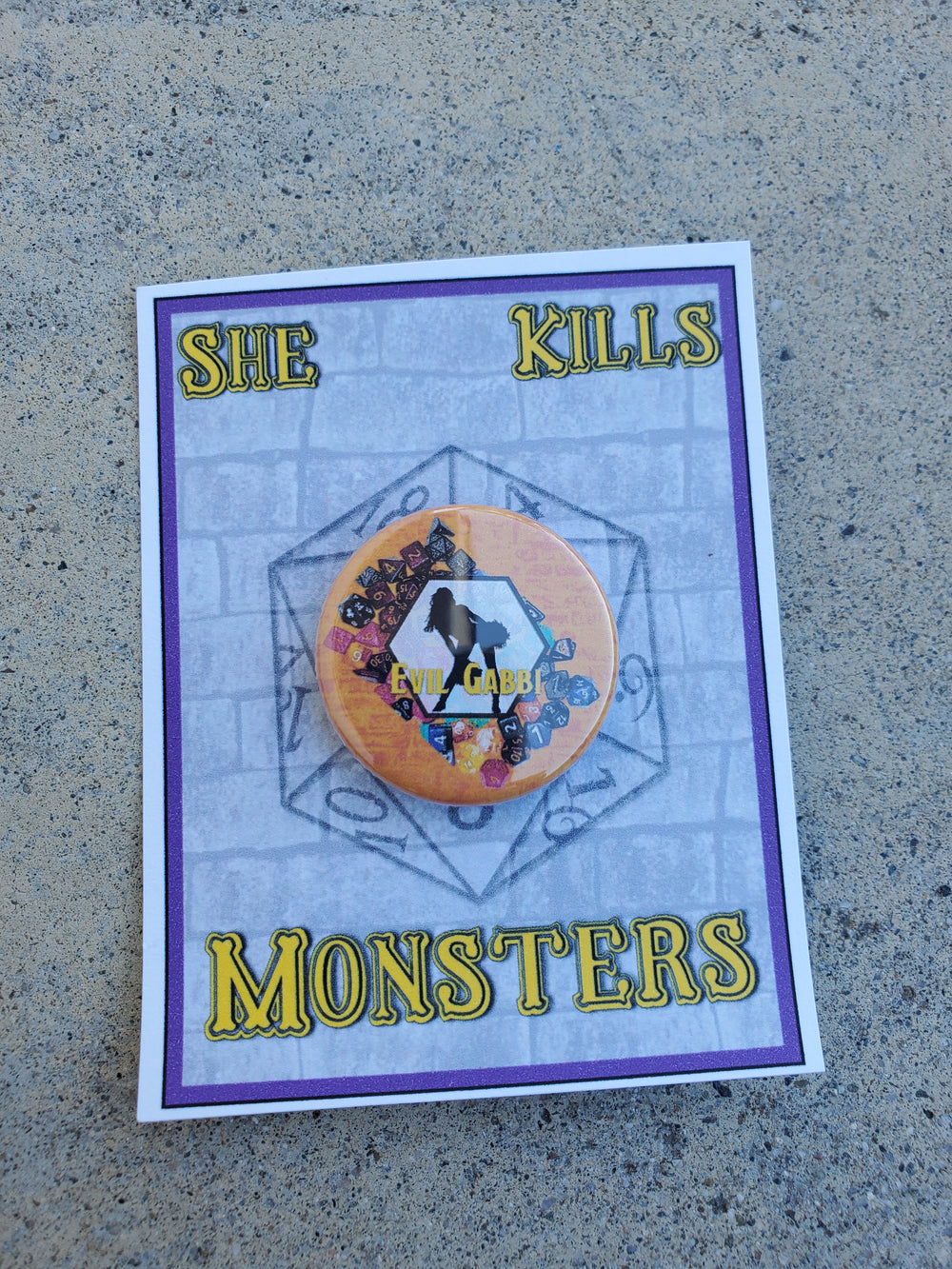 SHE KILLS MONSTERS "Evil Gabbi" Metal Pinback Button