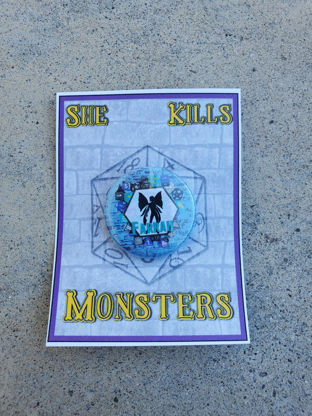 SHE KILLS MONSTERS "Farrah" Metal Pinback Button
