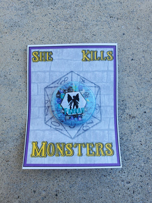 SHE KILLS MONSTERS "Farrah" Metal Pinback Button SHE KILLS MONSTERS "Farrah" Metal Pinback Button