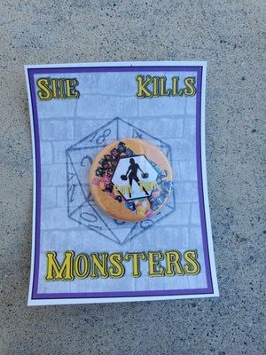 SHE KILLS MONSTERS "Evil Tina" Metal Pinback Button SHE KILLS MONSTERS "Evil Tina" Metal Pinback Button