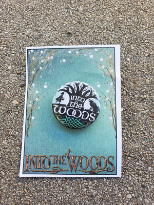 INTO THE WOODS "Little Red and Wolf" Metal Pinback Button INTO THE WOODS "Little Red and Wolf" Metal Pinback Button
