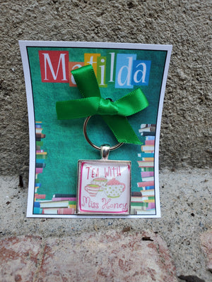 MATILDA "Tea with Miss Honey" Glass Cabachon Keychain MATILDA "Tea with Miss Honey" Glass Cabachon Keychain