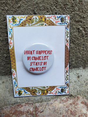 SPAMALOT "Whatever Happens in Camelot" Metal Pinback Button SPAMALOT "Whatever Happens in Camelot" Metal Pinback Button