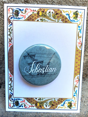 TWELFTH NIGHT "Sebastian" Metal Pinback Button TWELFTH NIGHT "Sebastian" Metal Pinback Button