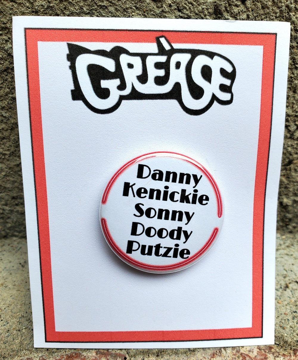 GREASE "Burger Palace Boys Names" Metal Pinback Button