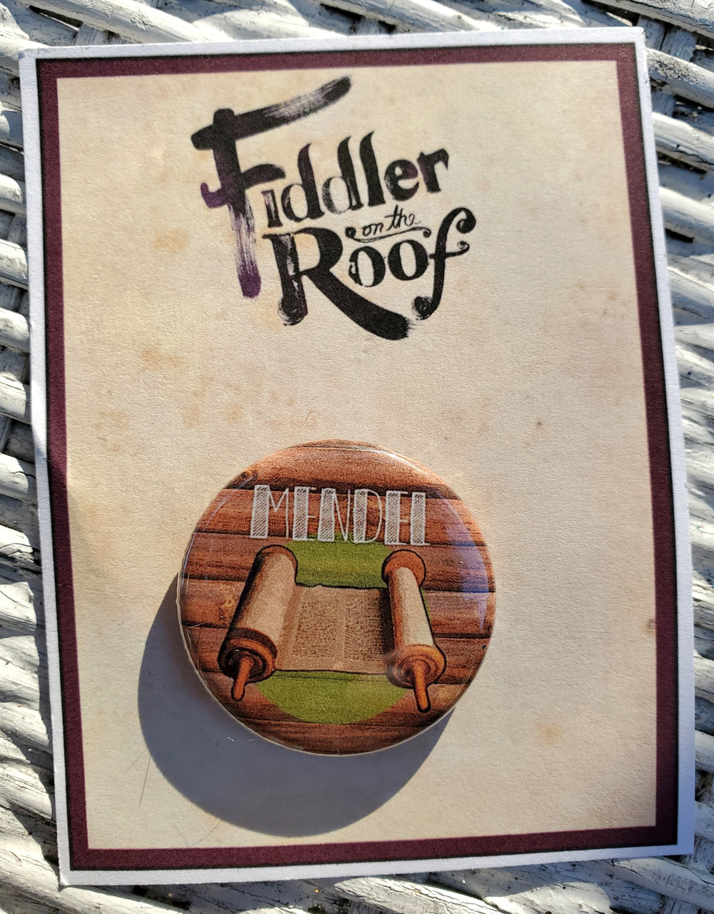 FIDDLER ON THE ROOF "Mendel" Metal Pinback Button