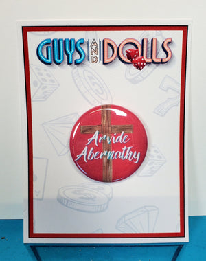 GUYS AND DOLLS "Arvide Abernathy" Metal Pinback Button GUYS AND DOLLS "Arvide Abernathy" Metal Pinback Button