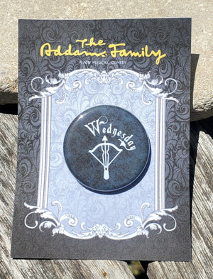 ADDAMS FAMILY "Wednesday" Metal Pinback Button ADDAMS FAMILY "Wednesday" Metal Pinback Button