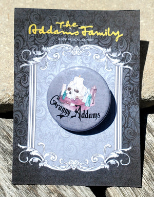 ADDAMS FAMILY "Granny Addams" Metal Pinback Button ADDAMS FAMILY "Granny Addams" Metal Pinback Button