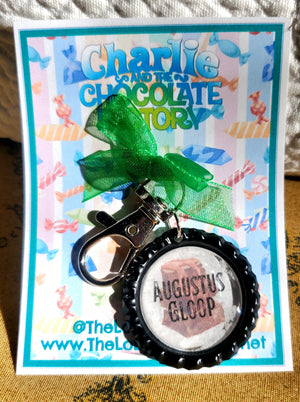 CHARLIE AND THE CHOCOLATE FACTORY "AUGUSTUS GLOOP" Bottlecap Keychain CHARLIE AND THE CHOCOLATE FACTORY "AUGUSTUS GLOOP" Bottlecap Keychain