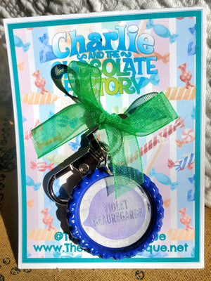 CHARLIE AND THE CHOCOLATE FACTORY "VIOLET BEAUREGARD" Bottlecap Keychain CHARLIE AND THE CHOCOLATE FACTORY "VIOLET BEAUREGARD" Bottlecap Keychain
