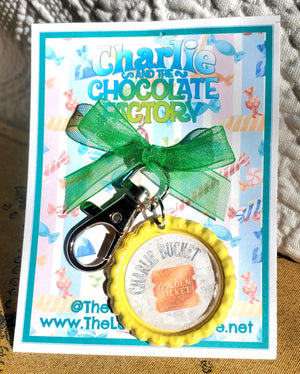 CHARLIE AND THE CHOCOLATE FACTORY "CHARLIE BUCKET" Bottlecap Keychain CHARLIE AND THE CHOCOLATE FACTORY "CHARLIE BUCKET" Bottlecap Keychain