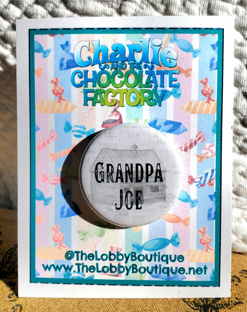 CHARLIE AND THE CHOCOLATE FACTORY "GRANDPA JOE" Metal Pinback Button