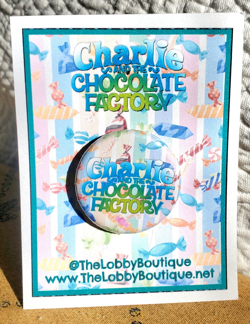 CHARLIE AND THE CHOCOLATE FACTORY "Show" Logo Metal Pinback Button