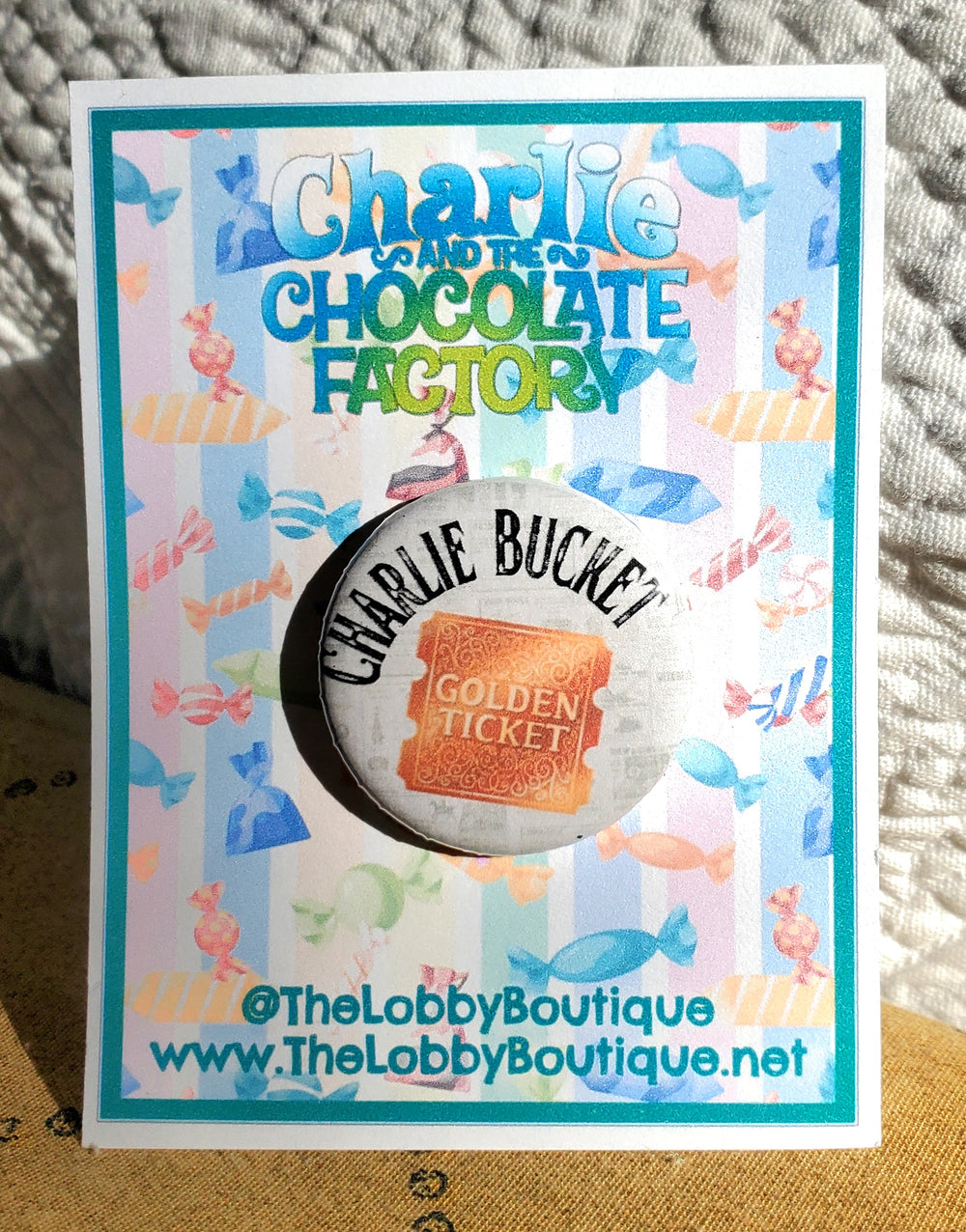 CHARLIE AND THE CHOCOLATE FACTORY "Charlie Bucket" Metal Pinback Button