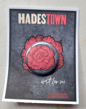 HADESTOWN "Red Carnation" Metal Pinback Button HADESTOWN "Red Carnation" Metal Pinback Button