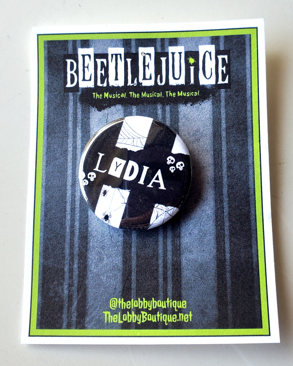 BEETLEJUICE "LYDIA" Metal Pinback Button