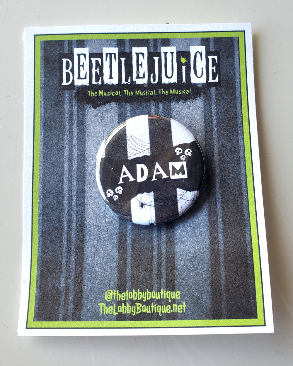BEETLEJUICE "ADAM" Metal Pinback Button