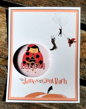 JAMES AND THE GIANT PEACH "Miss Spider" Metal Pinback Button JAMES AND THE GIANT PEACH "Miss Spider" Metal Pinback Button