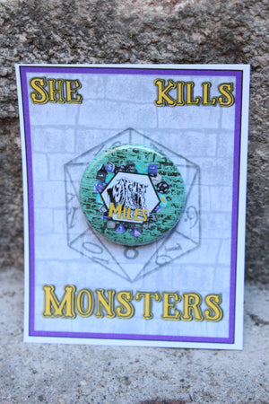 SHE KILLS MONSTERS "Miles" Metal Pinback Button SHE KILLS MONSTERS "Miles" Metal Pinback Button