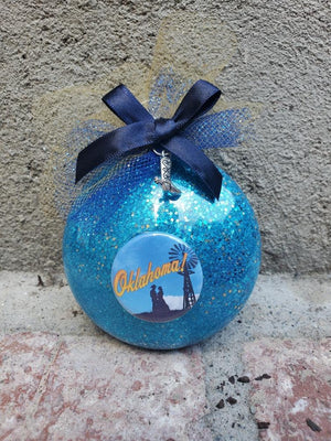 a handmade blue glitter acrylic christmas ornament for oklahoma the musical keepsake from the lobby boutique on etsy a handmade blue glitter acrylic christmas ornament for oklahoma the musical keepsake from the lobby boutique on etsy