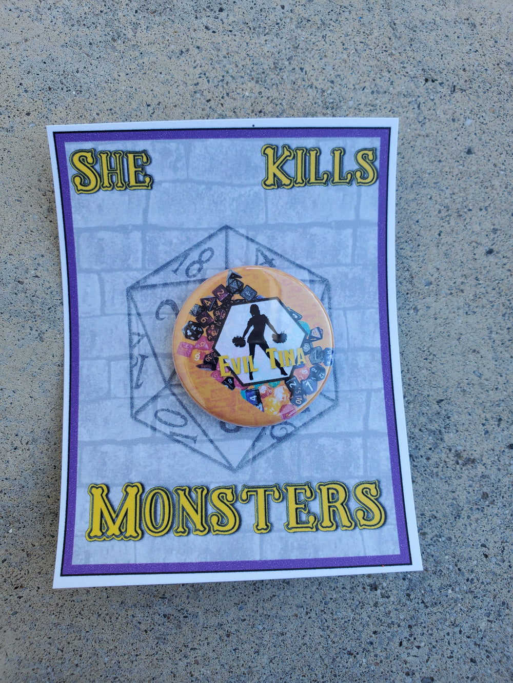 SHE KILLS MONSTERS "Evil Tina" Metal Pinback Button