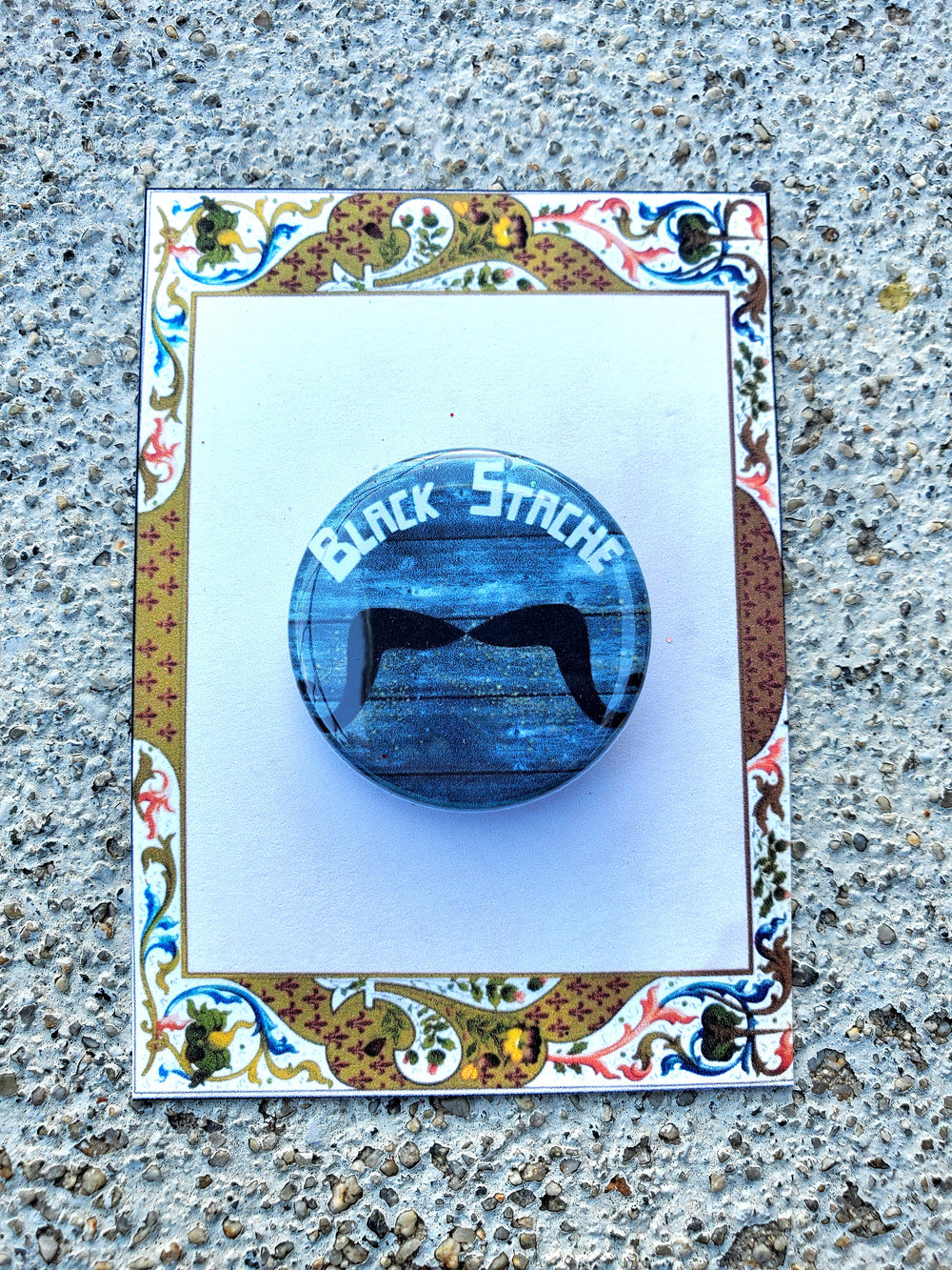 PETER AND STARCATCHER "Black Stache" Metal Pinback Button