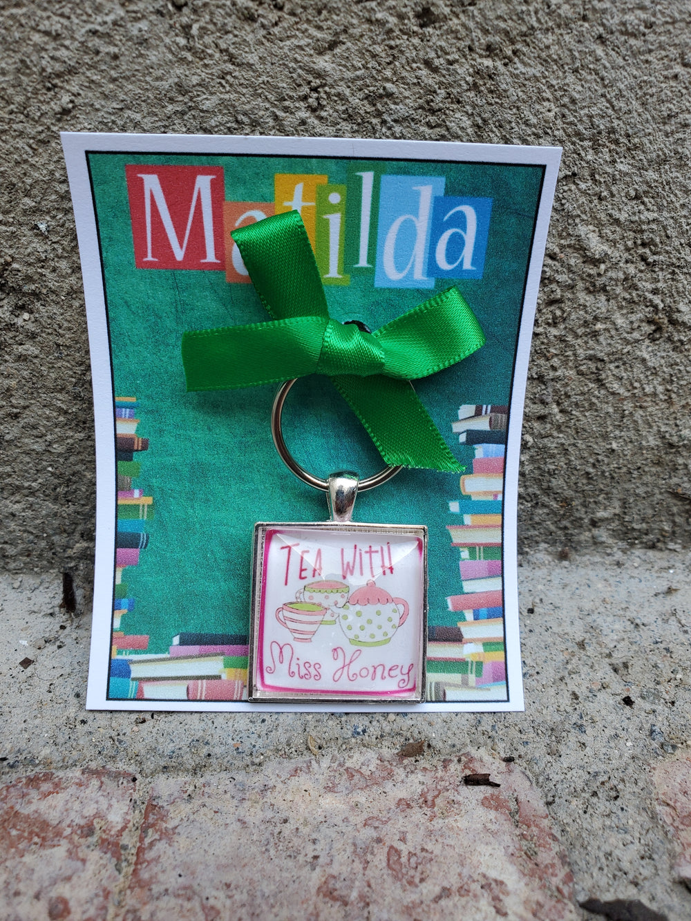 MATILDA "Tea with Miss Honey" Glass Cabachon Keychain