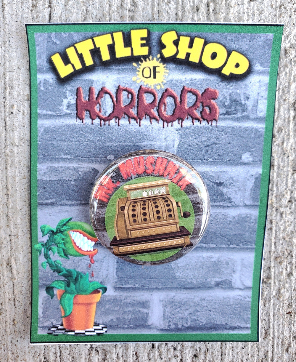 LITTLE SHOP OF HORRORS "Mr. Mushnik" Metal Pinback Button