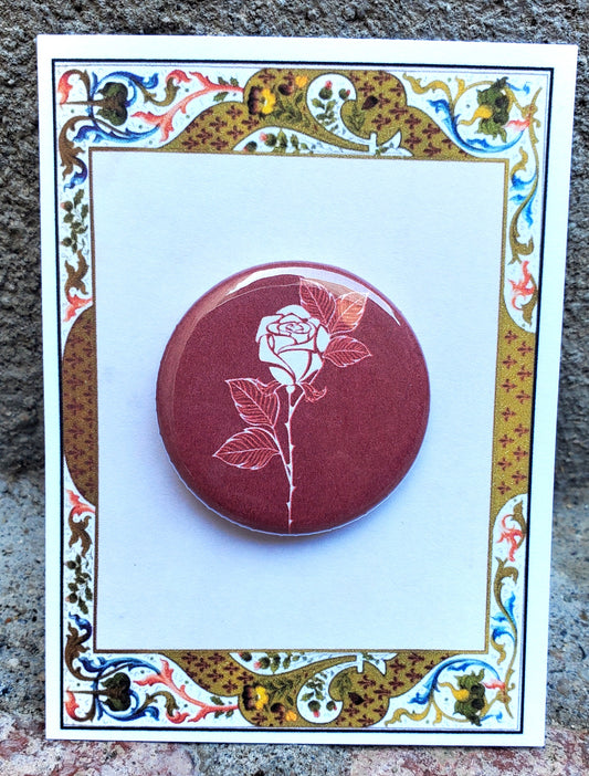 BEAUTY AND THE BEAST "White Rose" Metal Pinback Button