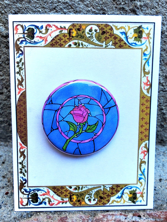 BEAUTY AND THE BEAST "Enchanted Rose" Metal Pinback Button