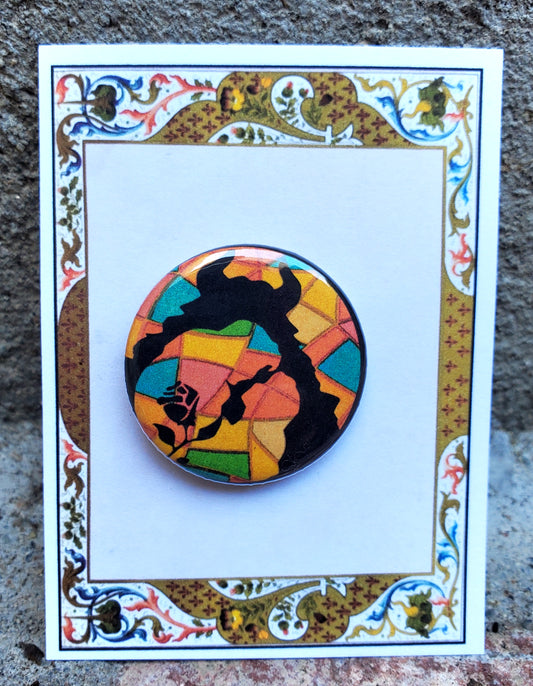 BEAUTY AND THE BEAST "Stained Glass Portrait" Metal Pinback Button