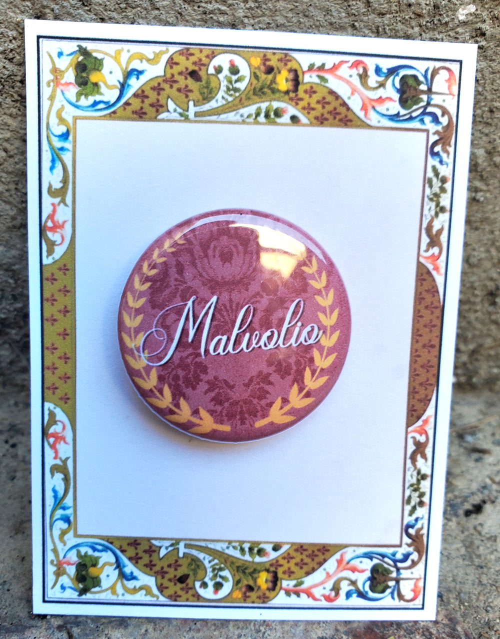 TWELFTH NIGHT "Malvolio" Metal Pinback Button