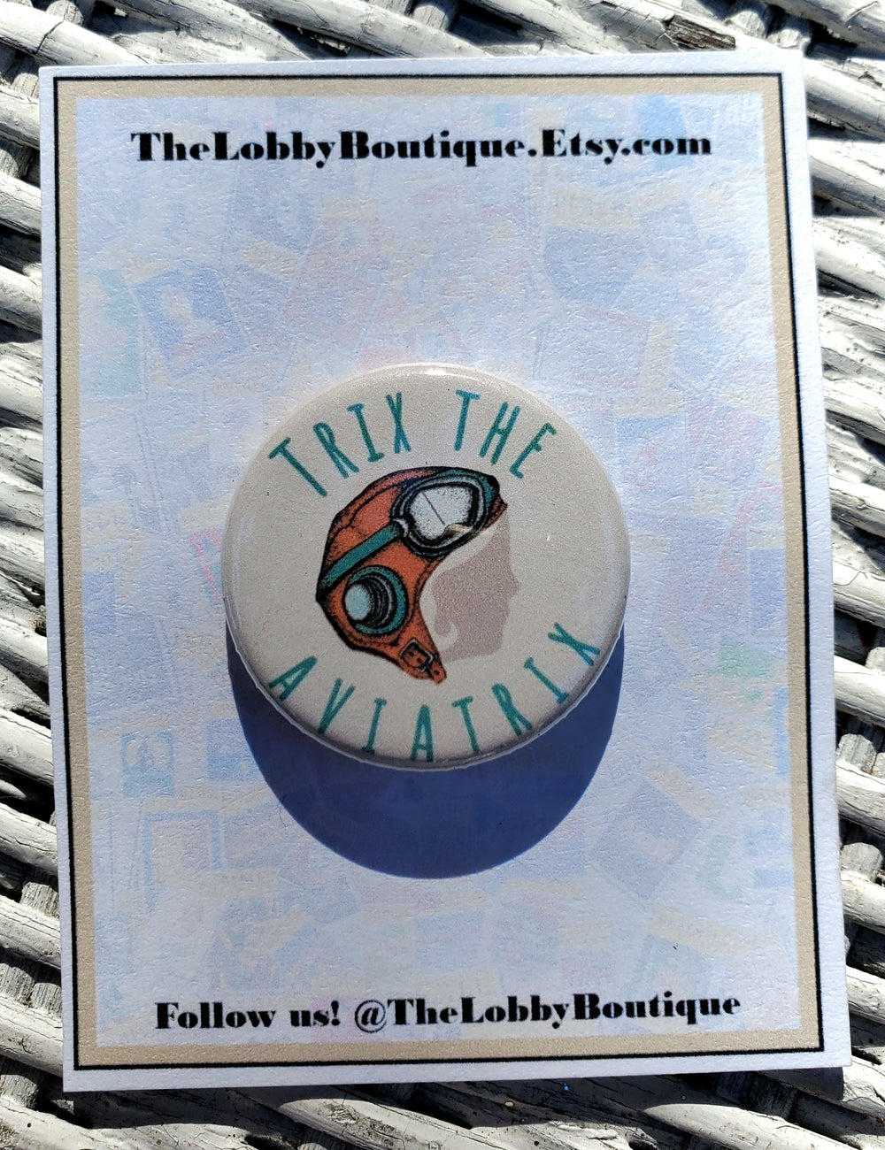 DROWSY CHAPERONE "Trix the Aviatrix" Metal Pinback Button