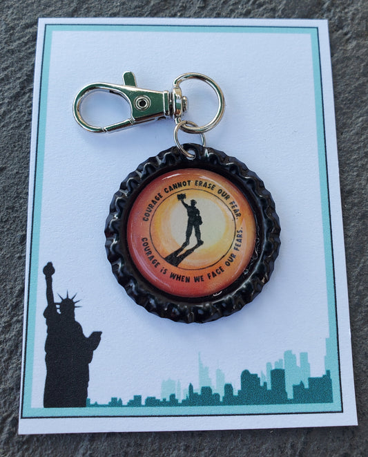 NEWSIES "Courage Cannot Erase Our Fear" Bottlecap Keychain