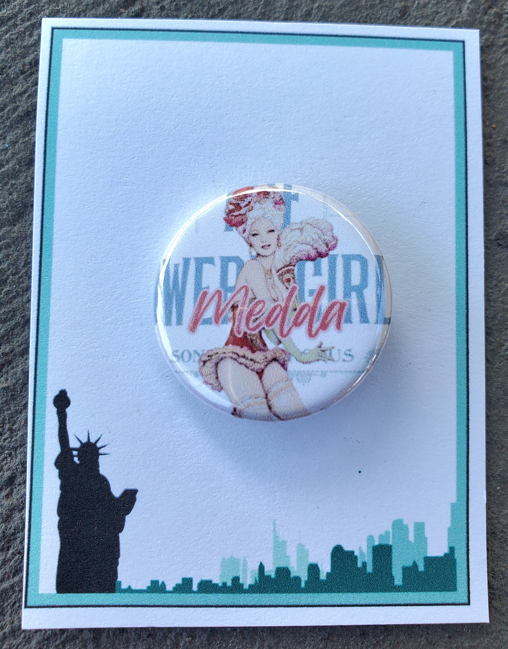 NEWSIES "Medda Larkin" Metal Pinback Button