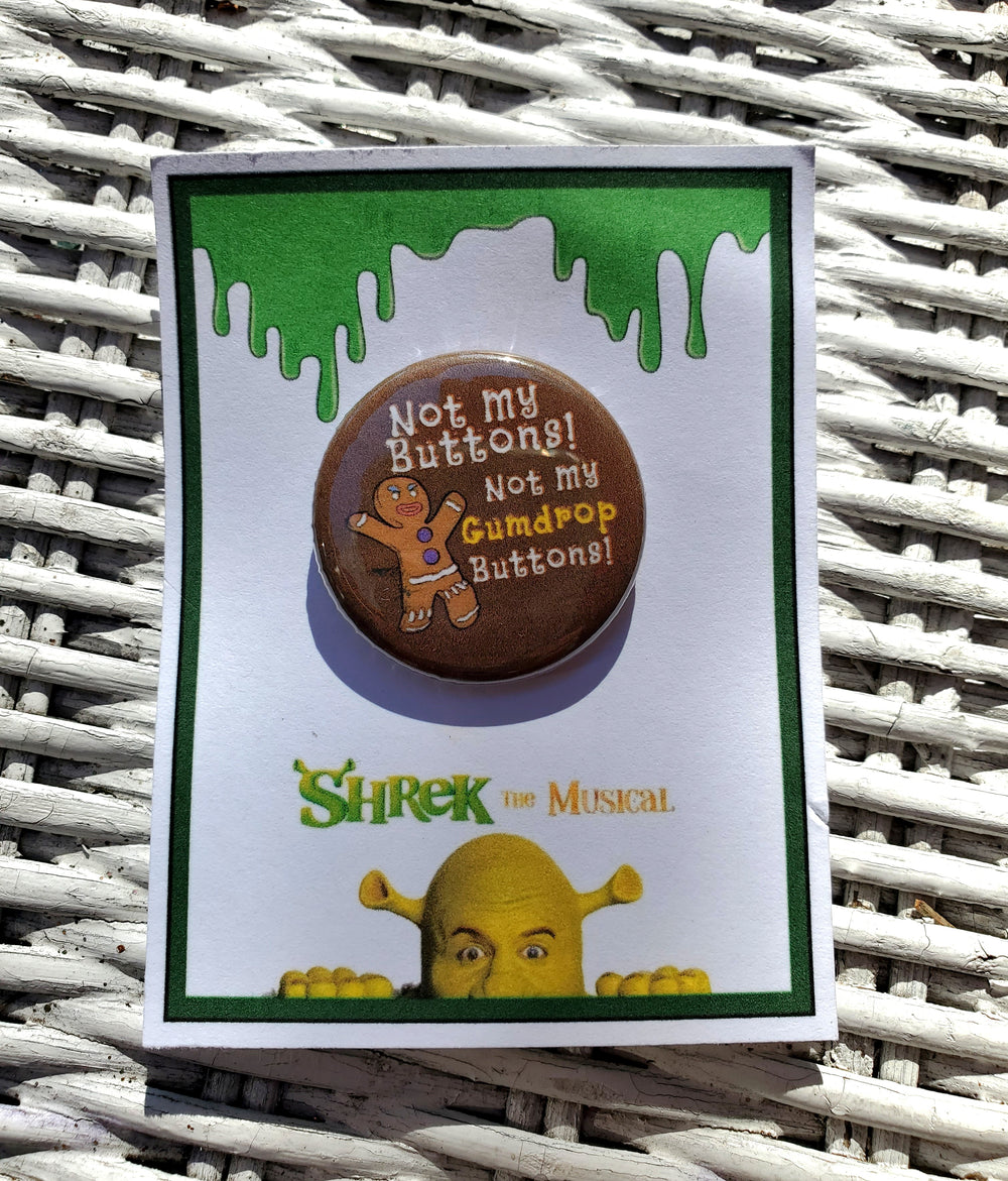 SHREK "Not My Buttons" Gingy Metal Pinback Button