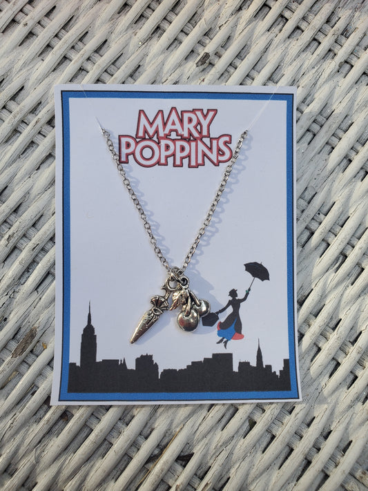 MARY POPPINS "Cherry and Parasol" Charm Necklace