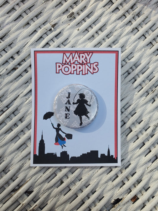 MARY POPPINS "Jane Banks" Metal Pinback Button