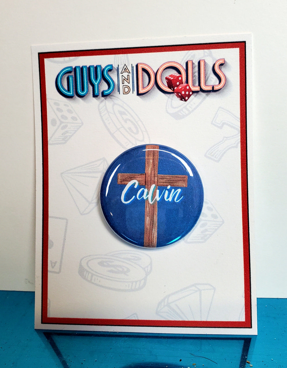 GUYS AND DOLLS "Calvin" Metal Pinback Button