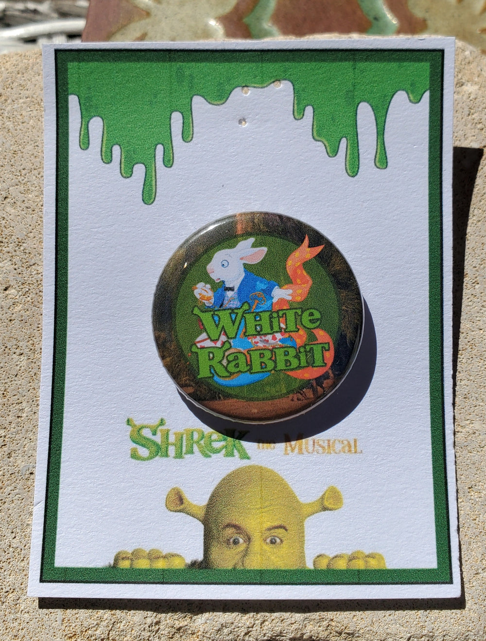 SHREK "White Rabbit" Metal Pinback Button