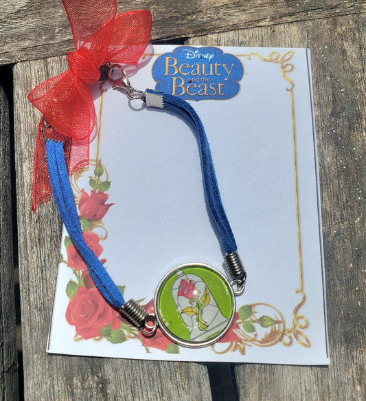 BEAUTY AND THE BEAST "Leather Cord Glass Cabachon Pendant" Bracelet