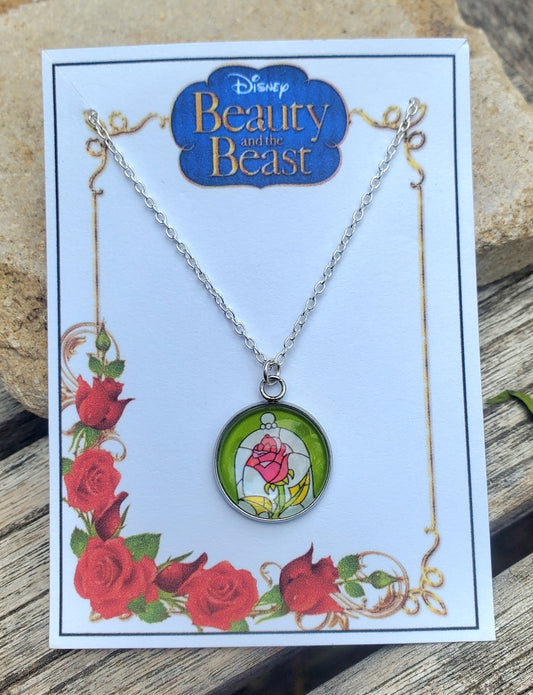 BEAUTY AND THE BEAST Glass Cabachon Pendant Necklace