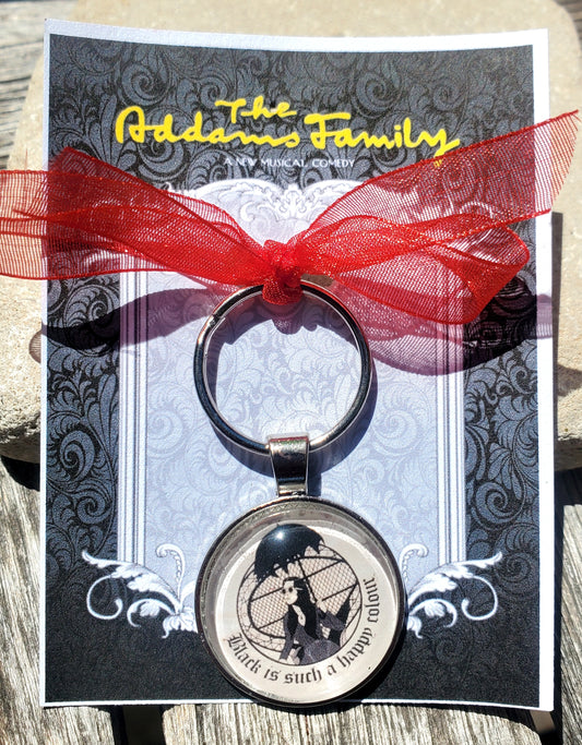 ADDAMS FAMILY "Black is Such a Happy Color" Glass Cabachon Keychain