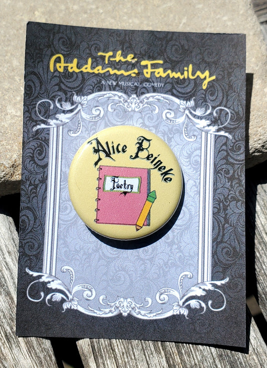 ADDAMS FAMILY "Alice Beineke" Metal Pinback Button