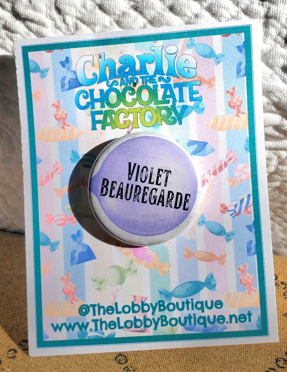 CHARLIE AND THE CHOCOLATE FACTORY "Violet Beauregard" Metal Pinback Button