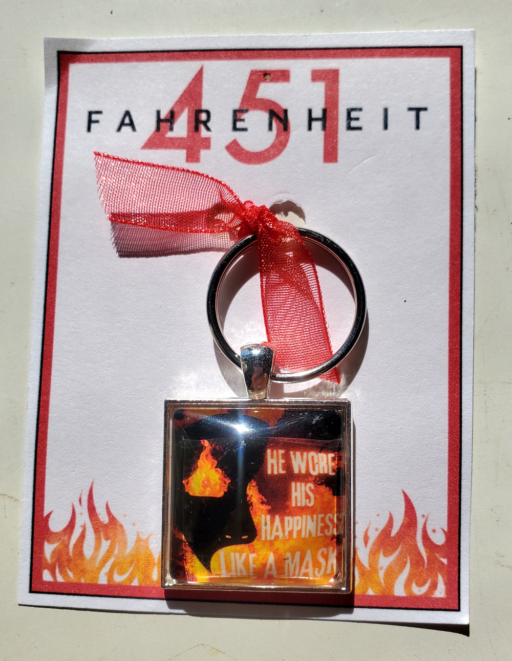 FAHRENHEIT 451 "Happiness Mask" Glass Cabachon Keychain