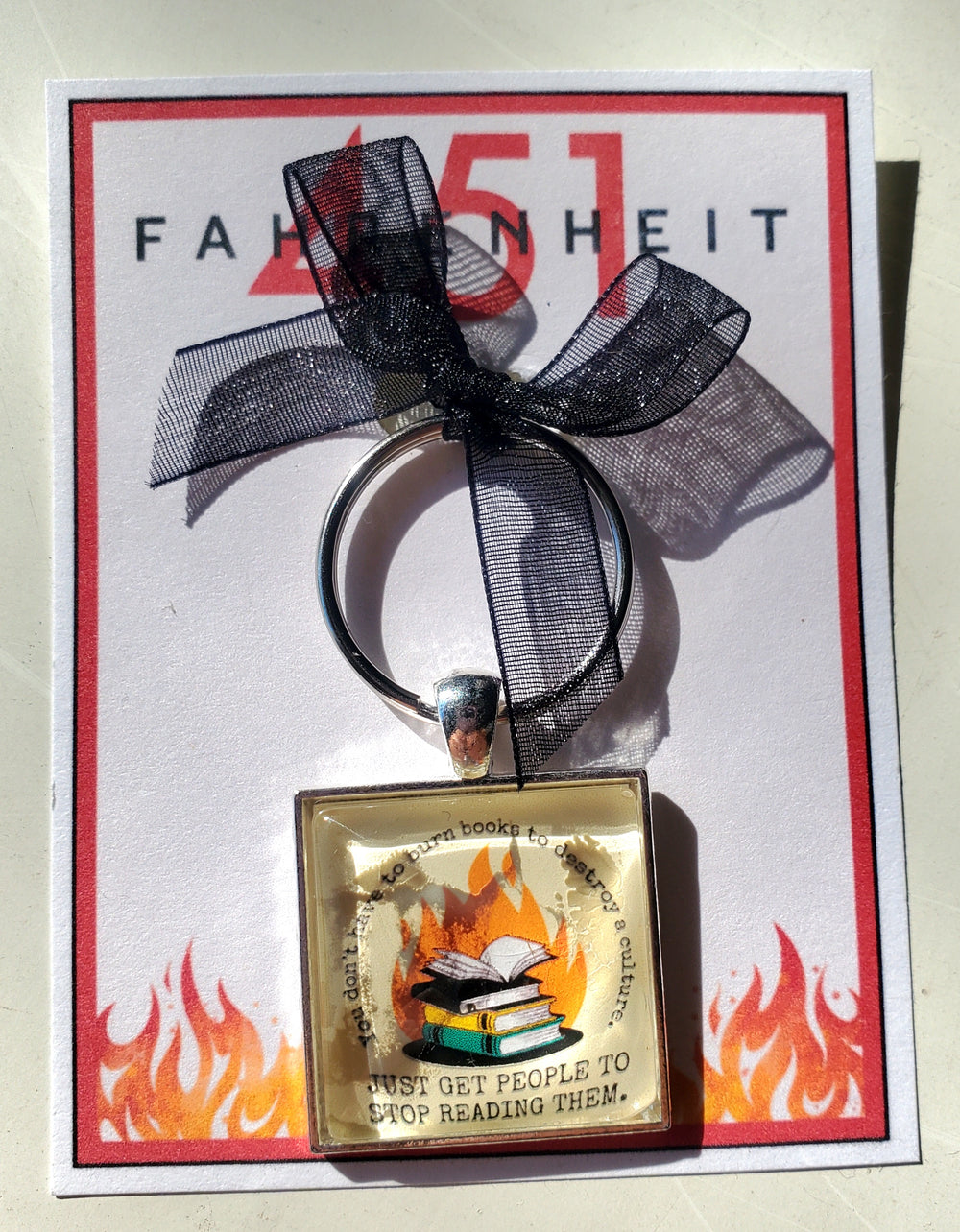 FAHRENHEIT 451 "Burn Books" Glass Cabachon Keychain
