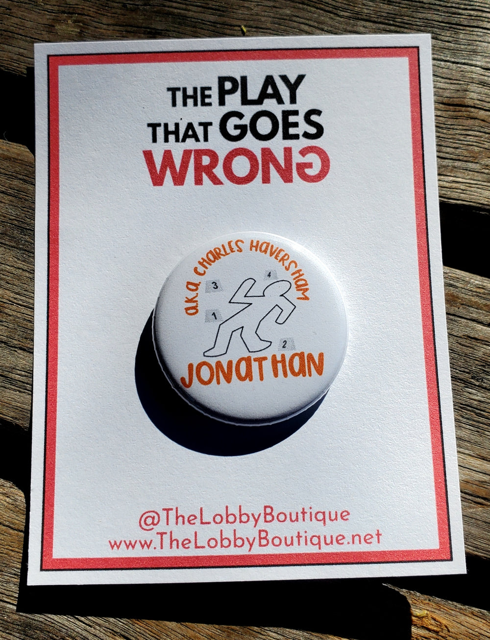 PLAY THAT GOES WRONG "Jonathan" Metal Pinback Button